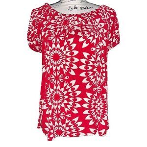 Style & Co. red‎ & white balloon sleeve blouse large